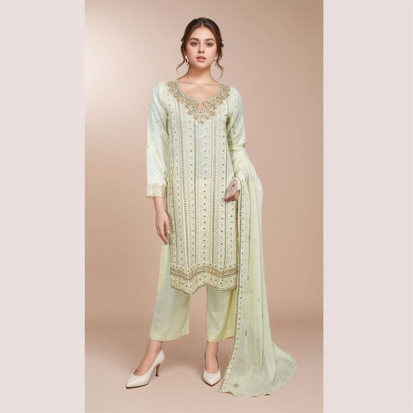 Egg shell Linen 3pc suit Pakistani