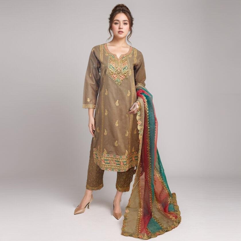 Light Brown Women's Pakistani linen suits