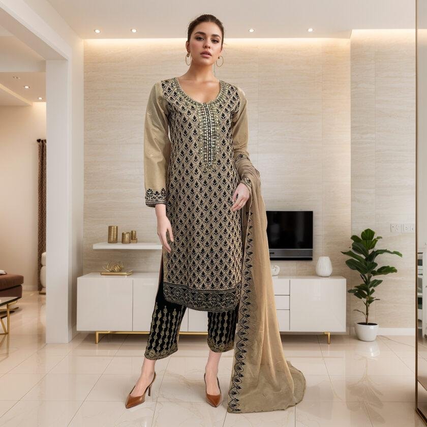 Mushroom 3pc linen suit Pakistani online