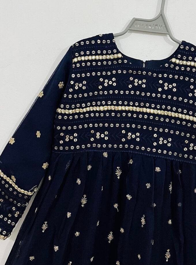 Navy Blue Chiffon Party Dress for Girls