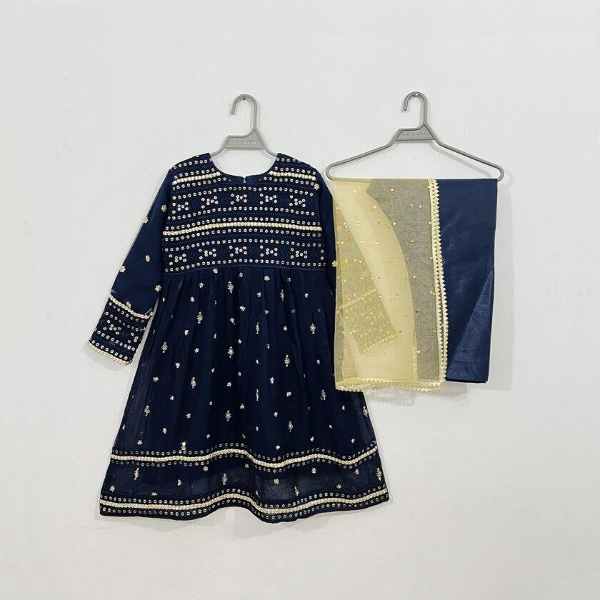 Navy Blue Chiffon Party Dress for Girls